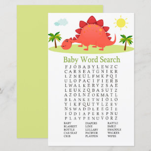 Sökspel för Dinosaur Baby Shower Ord