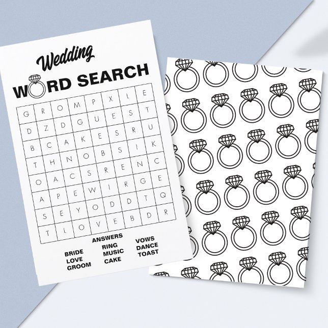 Sökspel för elegant Black & White Bröllop Ord (Printable Wedding Word Search – A Fun Game for Bridal Showers & Receptions!)