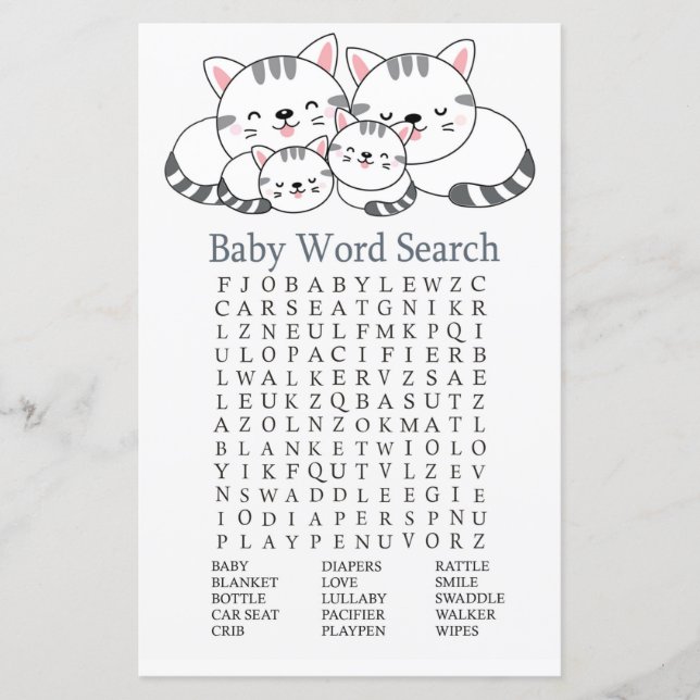 Sökspel för Kittens Baby Shower Ord (Framsida)