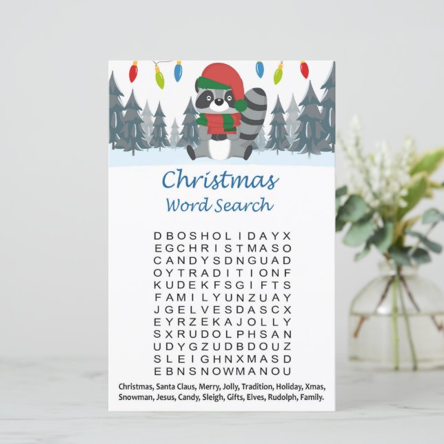 Sökspel i Raccoon christmas ord (Stående Fram)