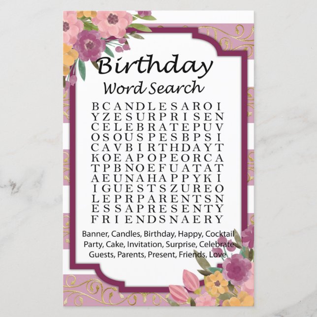 sökspelet ro Stripe Birthday ord (Framsida)