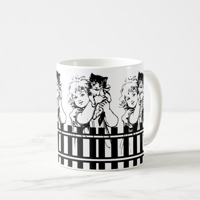 Sökt Cute Little Girl and Cute Little Cat Kaffemugg (Framsida höger)