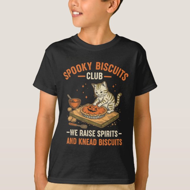 Soky Biscuits Klubb Funny Halloween Cat Baking T Shirt (Framsida)