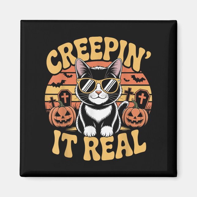 Soky Cute Creen'it Real funny Cat Halloween Pun G Magnet (Framsidan)