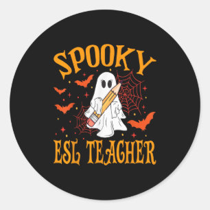 Soky Esl Teacher Ghost Funny Halloween School Wome Runt Klistermärke