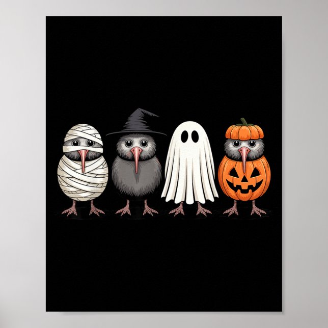 Soky Ghost Kiwi Bird Pumpkin Halloween Skeleton  Poster (Framsidan)