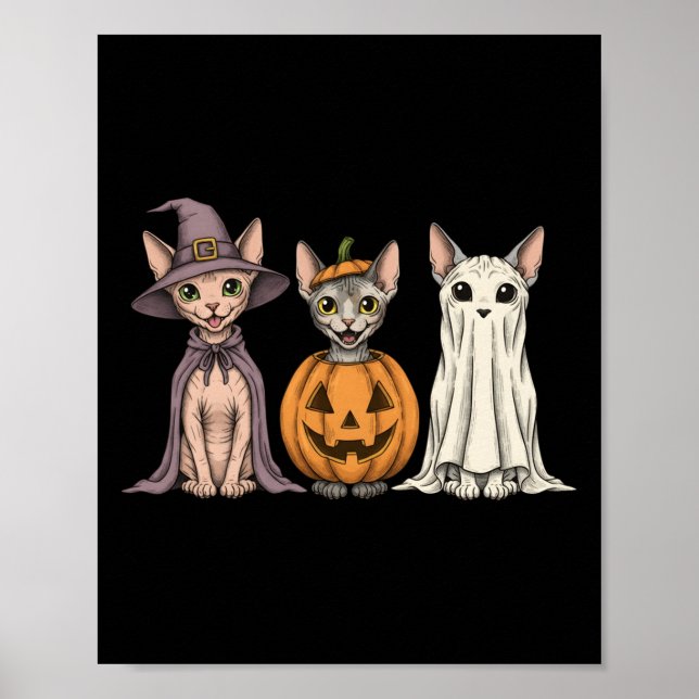 Soky Ghost Sphynx Cat Lover Pumpkin Halloween Long Poster (Framsidan)