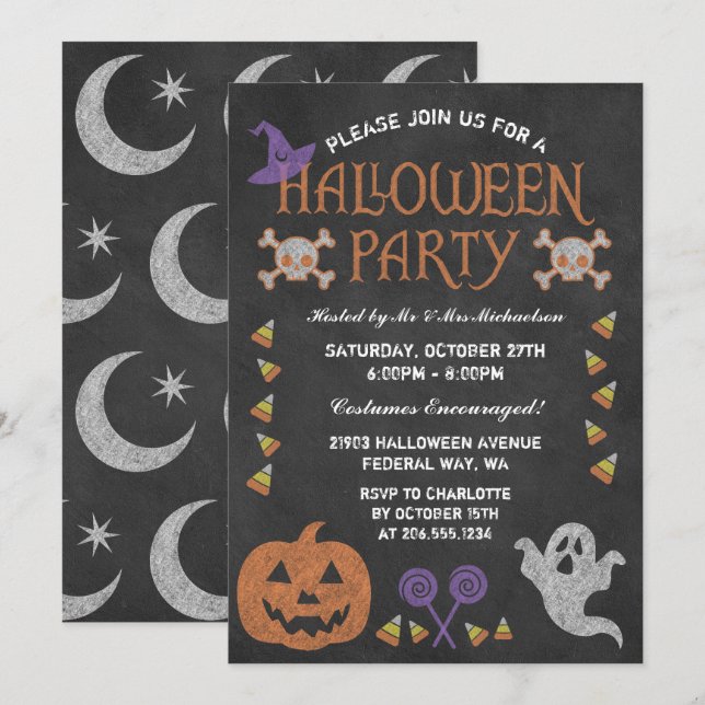 Soky Halloween fest Chalkboard-inbjudan Inbjudningar (Fram/baksida)