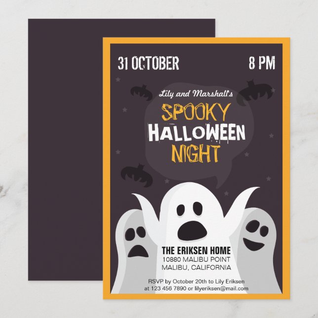 Soky Halloween Night Halloween fest-inbjudan Inbjudningar (Fram/baksida)