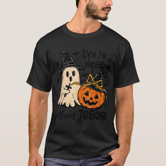 Soky Life Is Y Without Jesus Christian Halloween  T Shirt (Framsida)