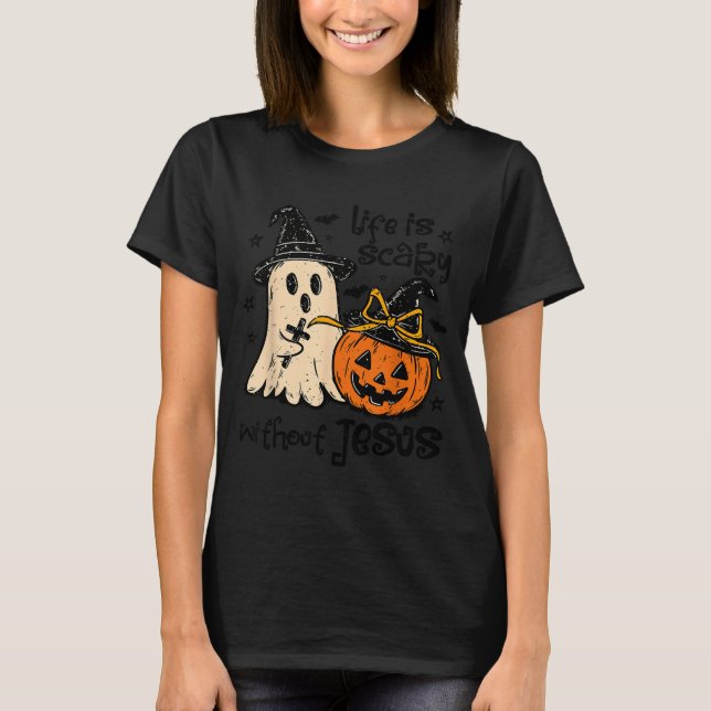 Soky Life Is Y Without Jesus Christian Halloween  T Shirt (Framsida)