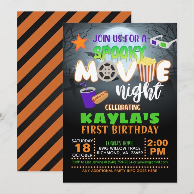Soky Movie Night Birthday-inbjudan Inbjudningar (Fram/baksida)