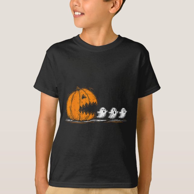 Soky Pumpkin Chasing Cute Spöken Halloween Parad T Shirt (Framsida)