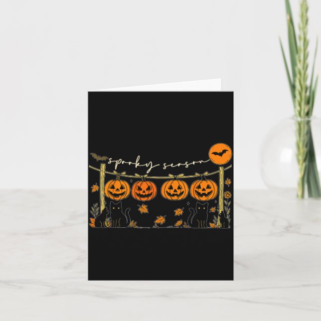 Soky Season Retro Halloween Black Cat Pumpkin Fall Kort (Framsida)