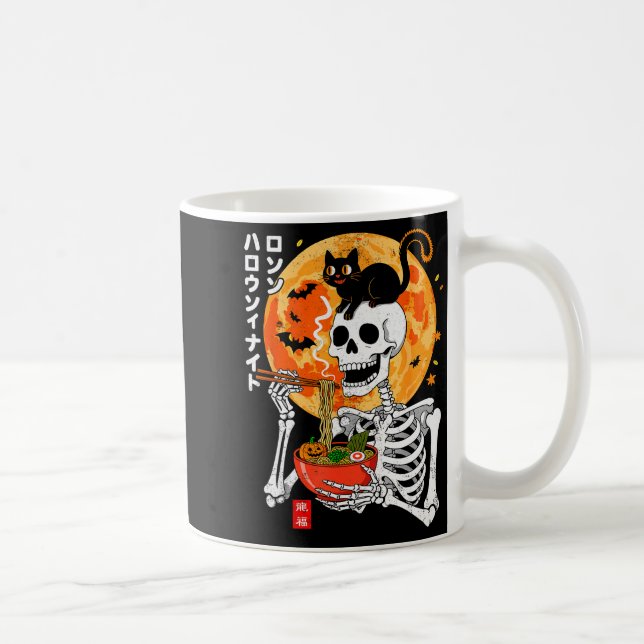 Soky Skeleton Eating Ramen Bowl With Cat Halloween Kaffemugg (Höger)