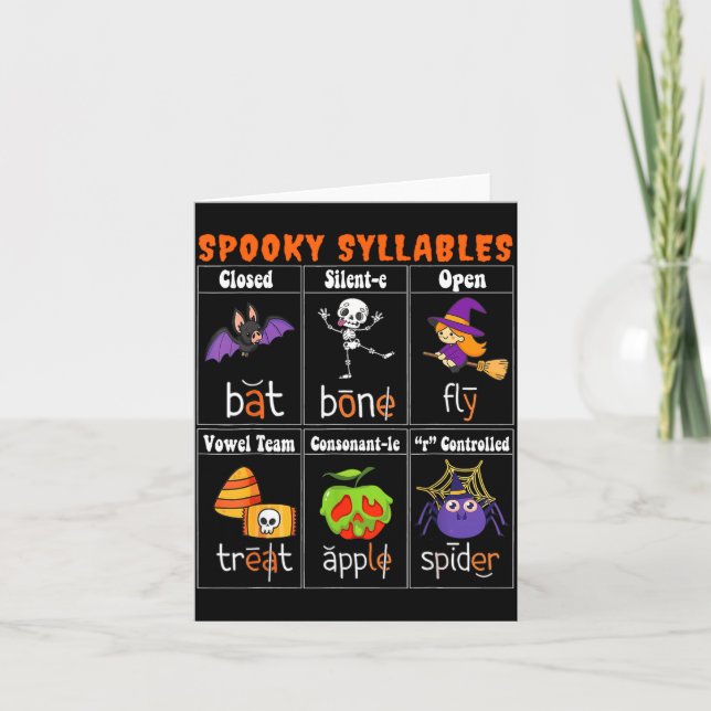 Soky Syllables Funny Halloween Educational Teacher Kort (Framsida)
