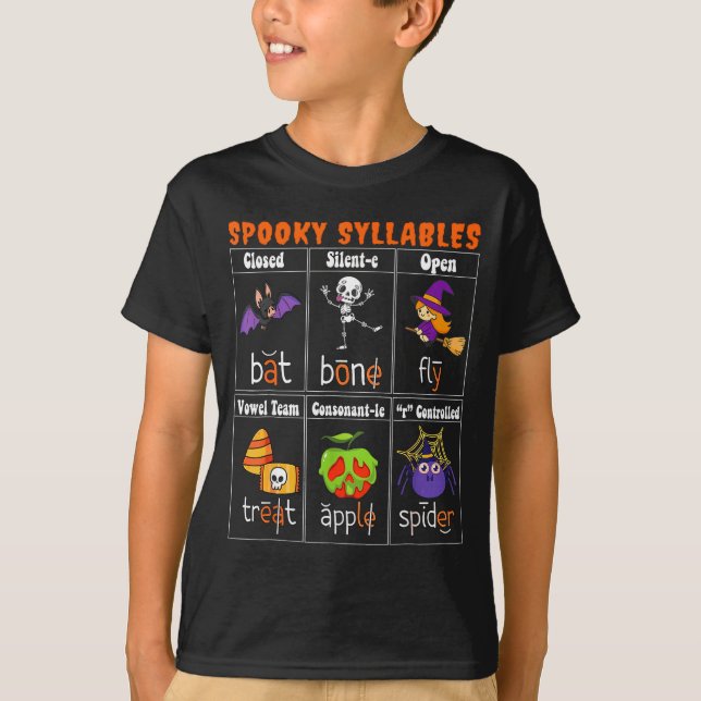 Soky Syllables Funny Halloween Educational Teacher T Shirt (Framsida)