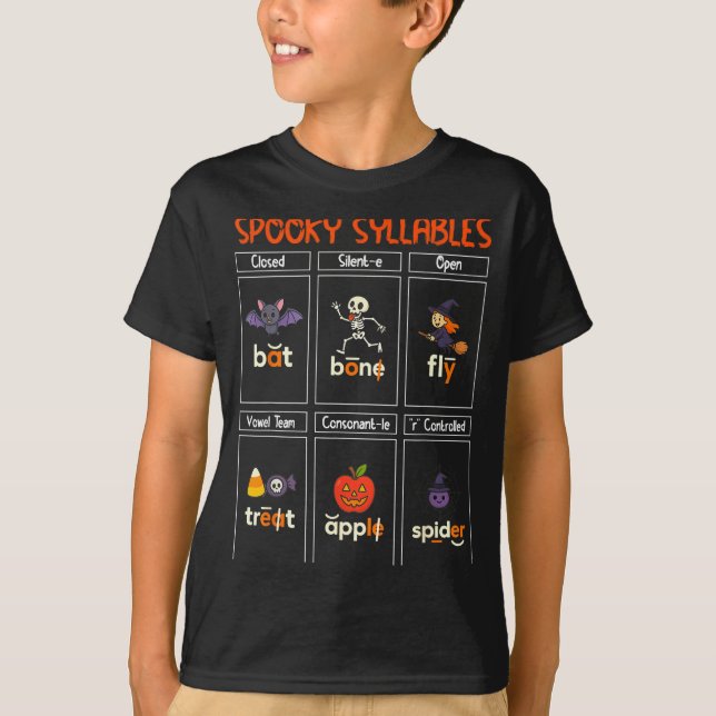 Soky Syllables Halloween Teacher Educational Phoni T Shirt (Framsida)