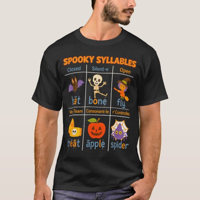 Soky Syllables Teacher Funny Halloween Educational T Shirt (Framsida)