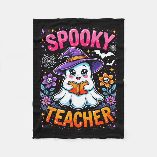 Soky Teacher Cute Ghost Reading Book Funny Hallo  Fleecefilt (Framsidan)
