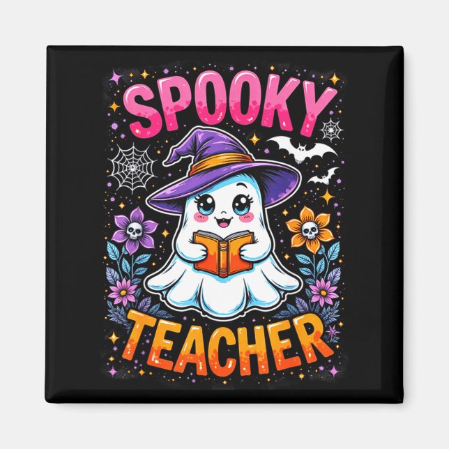 Soky Teacher Cute Ghost Reading Book Funny Hallo  Magnet (Framsidan)