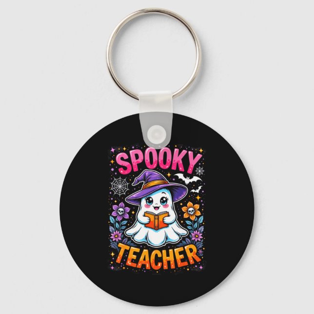 Soky Teacher Cute Ghost Reading Book Funny Hallo  Nyckelring (Framsida)