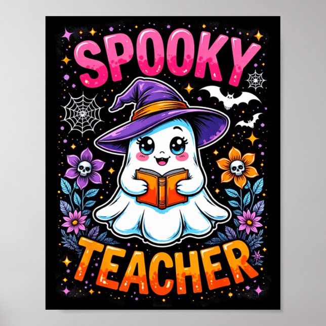 Soky Teacher Cute Ghost Reading Book Funny Hallo  Poster (Framsidan)