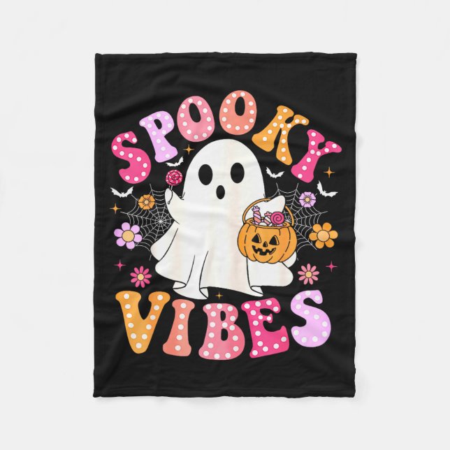 Soky Vibes Ghost Retro Groovy Halloween Women Girl Fleecefilt (Framsidan)
