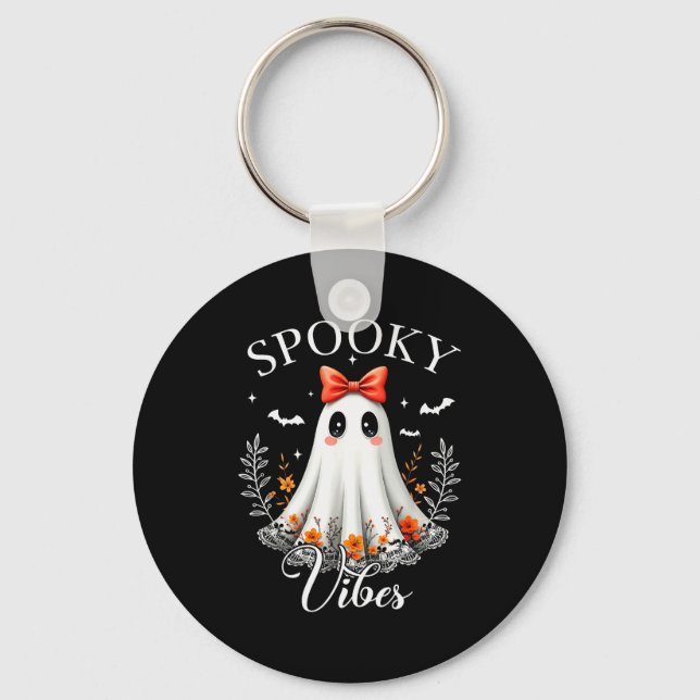 Soky Vibes Ghost Retro Groovy Halloween Women Girl Nyckelring (Framsida)