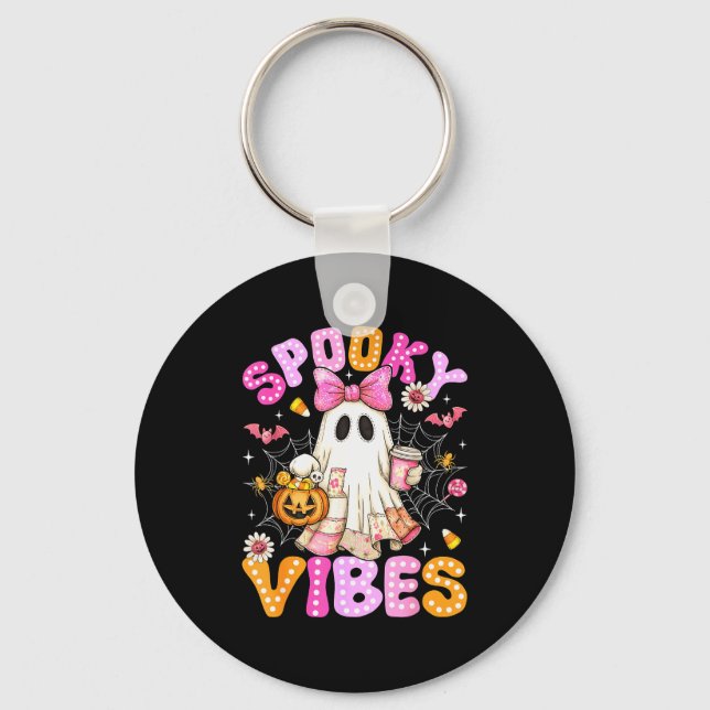 Soky Vibes Ghost Retro Groovy Halloween Women Girl Nyckelring (Framsida)
