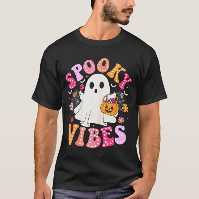 Soky Vibes Ghost Retro Groovy Halloween Women Girl T Shirt (Framsida)