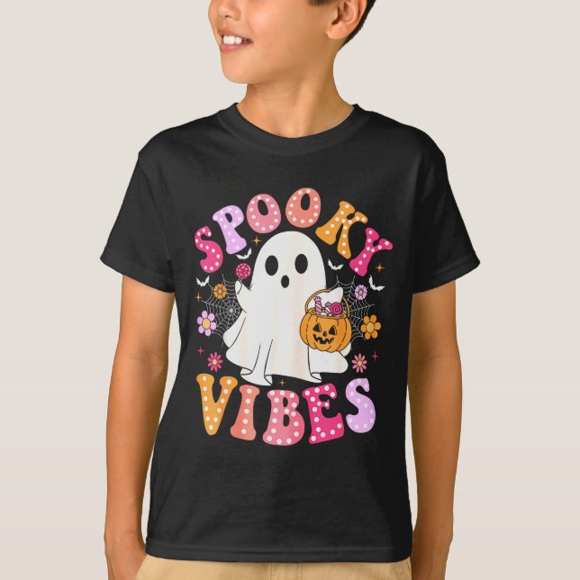 Soky Vibes Ghost Retro Groovy Halloween Women Girl T Shirt (Framsida)