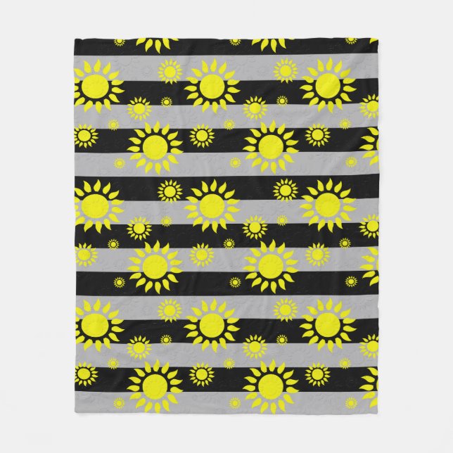 Sol Abstrakt former på Grått Black Rand Fleecefilt (Framsidan)