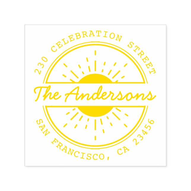 Sol & Anpassningsbar Family Namn Round Returadress Självfärgande Stämpel (Design)