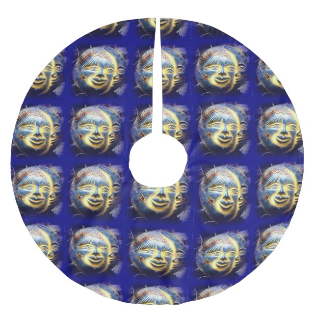 sol ansikte/måne ansikte, träd julgransmatta borstad polyester (Framsidan)