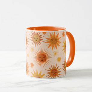 Sol Ansikte Orange Watercolor Illustration Mugg