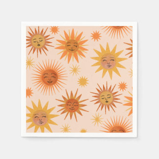 Sol Ansikte Orange Watercolor Illustration Pappersservett
