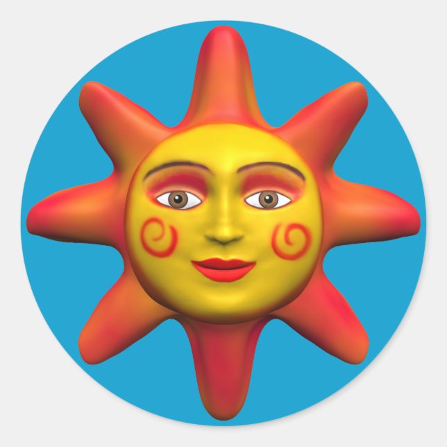 Sol ansikte runt klistermärke (Framsida)