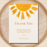 Sol Baby Shower Tack Vykort<br><div class="desc">Den här enkla babyduschen-tacket som du använder är dekorerad med en gult vattenfärg sol och enkel typografi på en mjuk krämbakgrund. Enkelt anpassade. Använda Verktyg i Design om du vill ändra texten storlekt, stil eller färg. Eftersom vi skapar vår teckning kommer du inte att hitta just den här bilden från...</div>