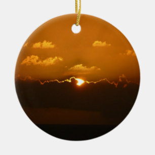 Sol bakom moln I Orange Solnedgång Foto Julgransprydnad Keramik