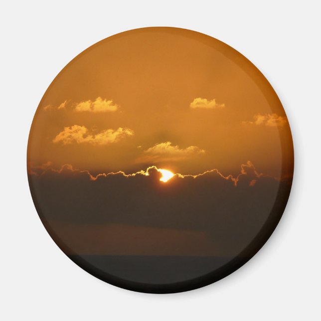 Sol bakom moln I Orange Solnedgång Foto Magnet (Framsidan)