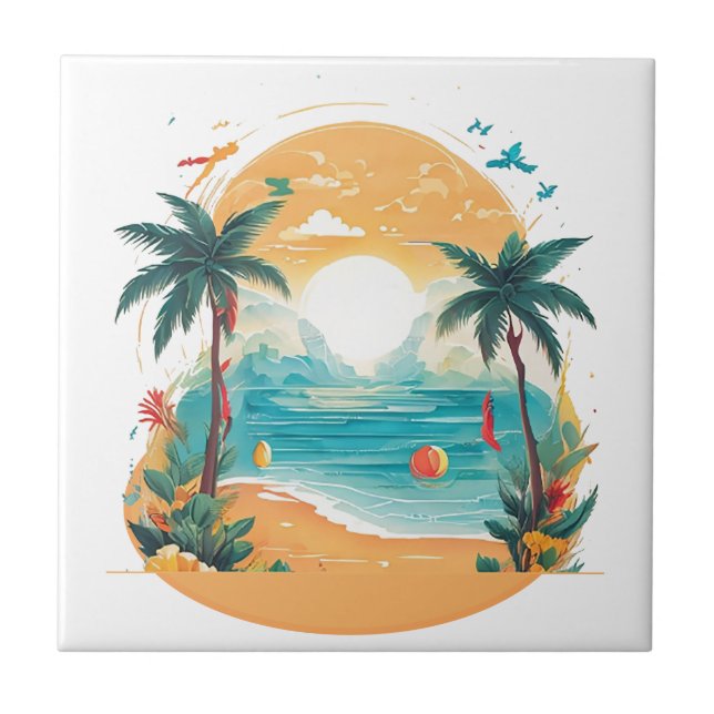 Sol Beach handflatan träd Kakelplatta (Framsidan)