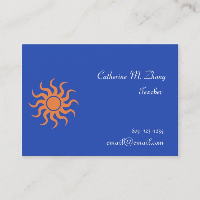 sol, blått visitkort (Framsida)