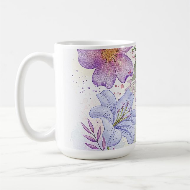 Sol Blomma Vatten Färg Designad Kaffemugg (Vänster)