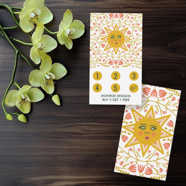 Sol & blommande vinrankor Elegant Illustrerad Boho Lojalitetskort (Sun & Flowering Vines Elegant Illustrated Boho 5 Loyalty Card
)