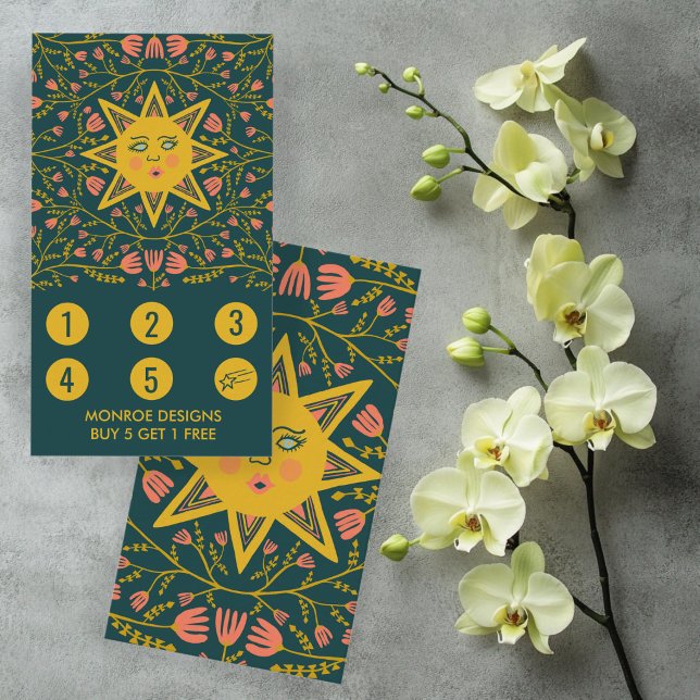Sol & blommande vinrankor Elegant illustrerad Boho Lojalitetskort (Sun & Flowering Vines Elegant Illustrated Boho 5 Loyalty Card
)