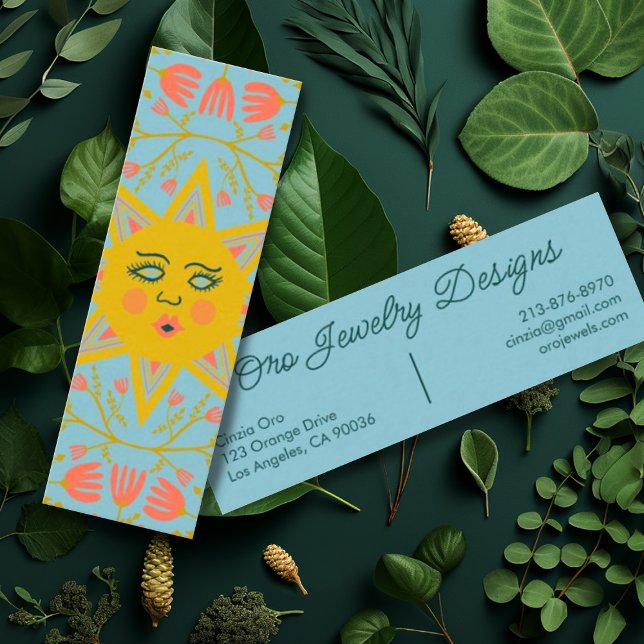 Sol Blommar Vines Elegant Boho Blommigt Unik Mini Visitkort (Cute mini business cards with sunshine and floral pattern. Customize with your own text)