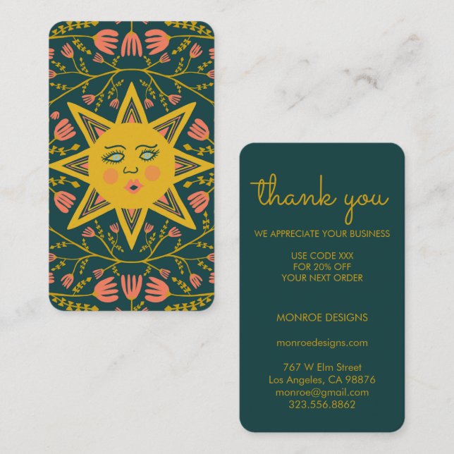 Sol & Blommar Vines Elegant Boho THANKS DISCOUNT Visitkort (Fram/baksida)