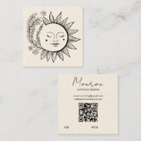 Sol Blommig Boho Linje Konst QR-kod Kräm HÄNGTAGG