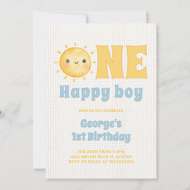 Sol Boy 1st Birthday Inbjudningar (Framsida)